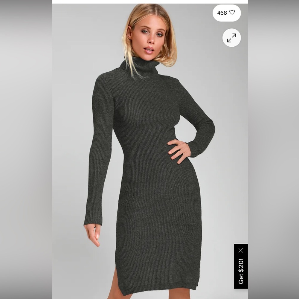 Sheerah Charcoal Grey Turtleneck Midi Sweater Dress